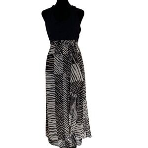 CAbi Black and White Cha Cha Maxi Skirt Dress with Zebra Print